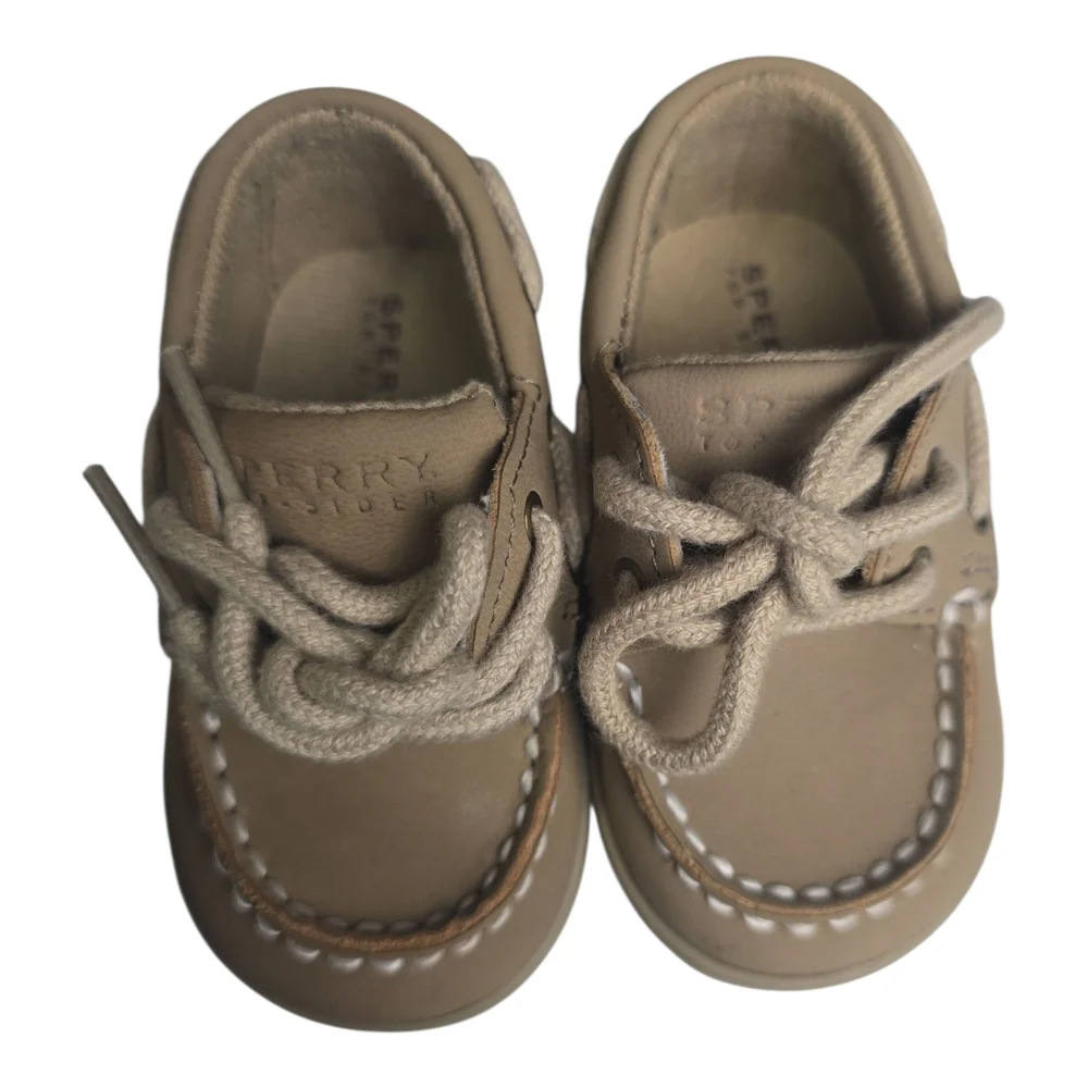 Sperry Top Sider Girls 2 M Toddler Intrepid Crib Oat Linen Lace Up Boat Shoes